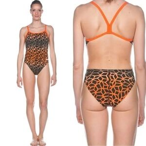 Arena Orange Print Polycarbonite II Challenge One Piece Swimsuit